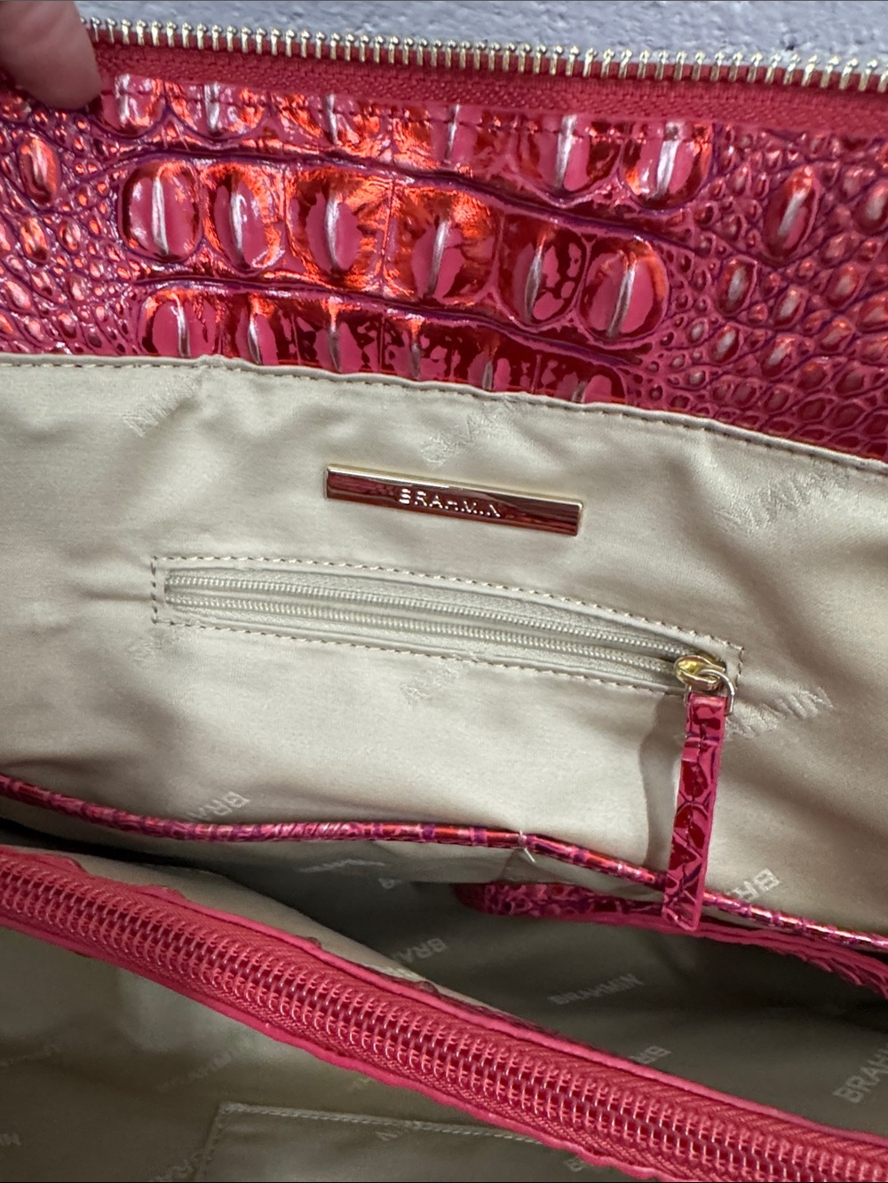 Brahmin “Finley Carryall Red Dragon” Croc-Embossed Satchel - Picture 6 of 9